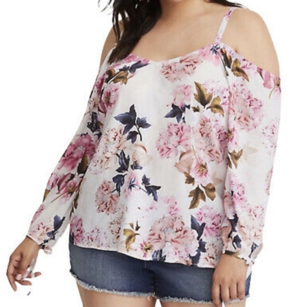Torrid Long Sleeve Cold Shoulder Floral Blouse